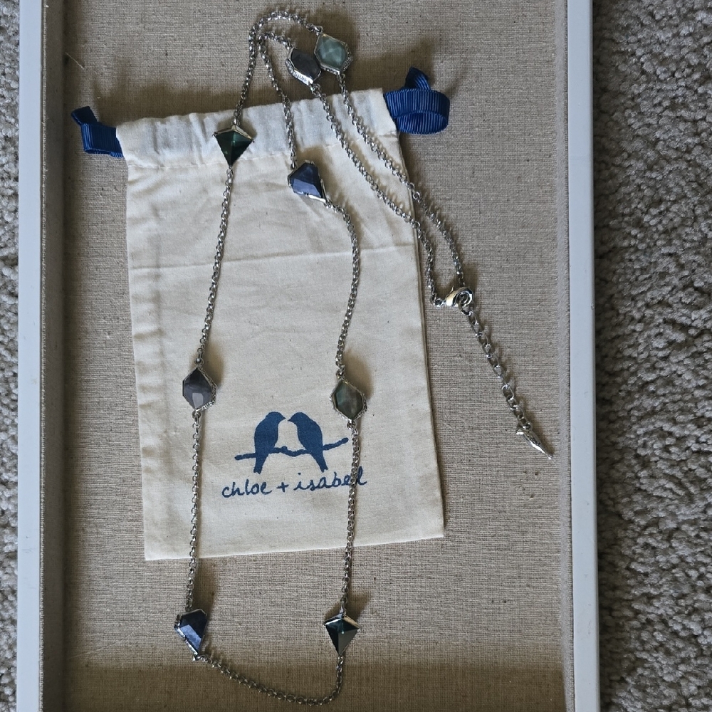 Chloe + Isabel Silver Necklace with Teal and Gray Gems